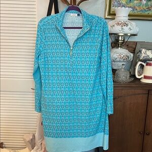 Cabana Life Aqua Geometric Long Sleeve Dress